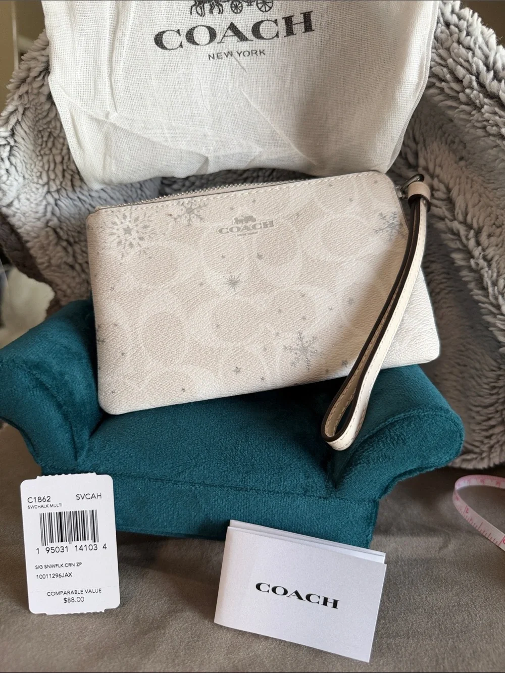 Coach LTD Cream Signature Wristlet with Snowflake Design
